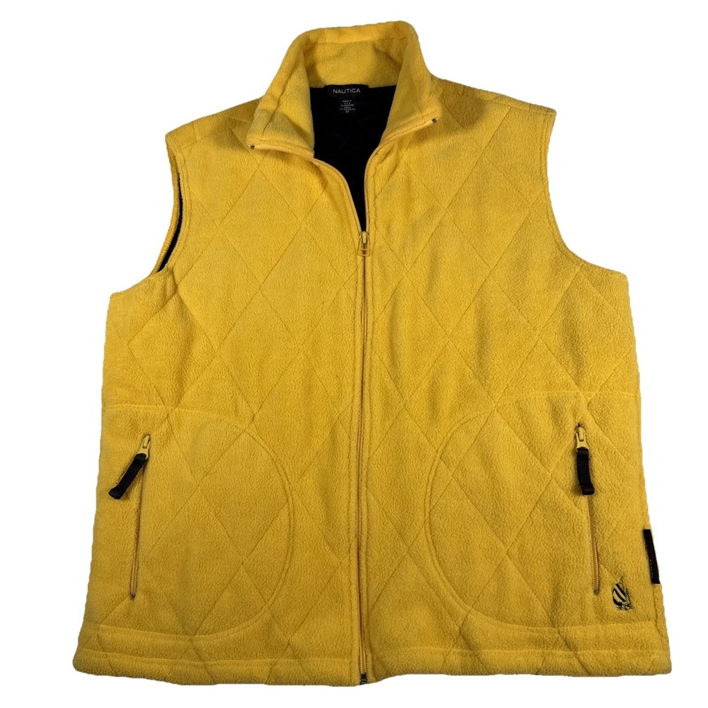 Nautica Men's M Vintage Yellow Fleece Full Zip Vest USA Made Sail Logo